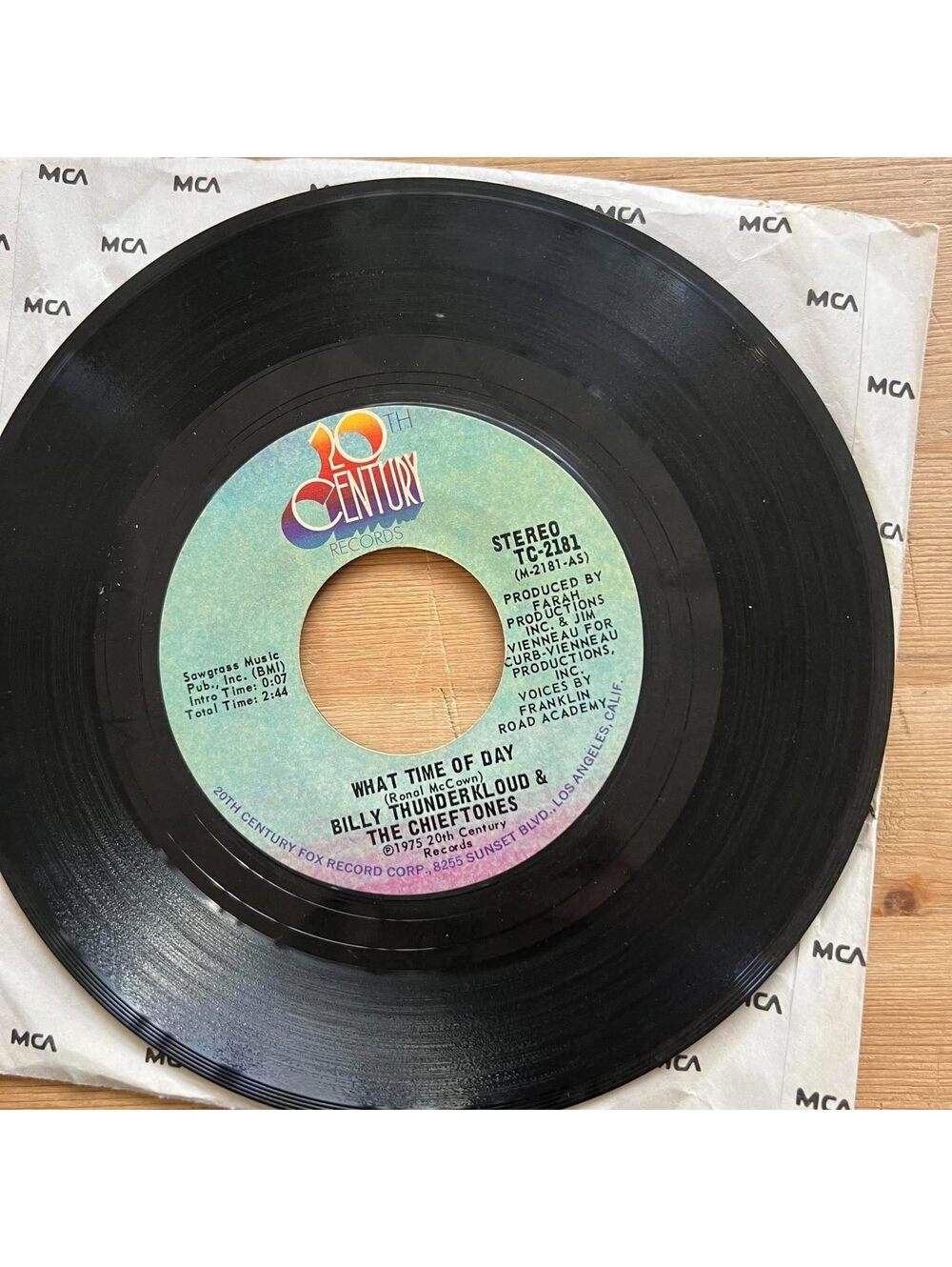 Billy Thunderkloud & The Chieftains - What Time of Day 45rpm VG+ R91
